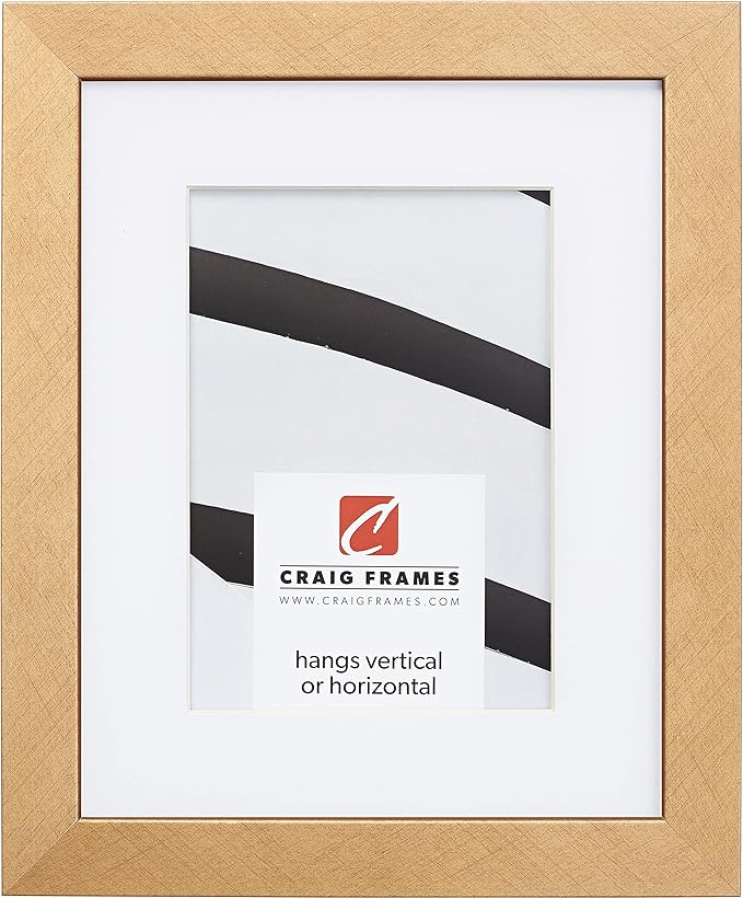 Craig Frames Essentials, Modern 1 Inch Wide 14 x 22 Inch Distressed Gold Picture Frame Matted to Display a 11 x 17 Inch Photo