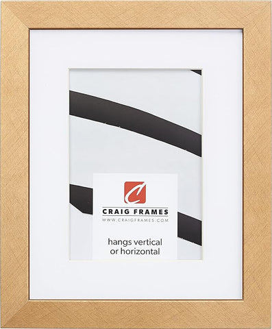 Craig Frames Essentials, Modern 1 Inch Wide 10 x 12 Inch Distressed Gold Picture Frame Matted to Display an 8 x 10 Inch Photo
