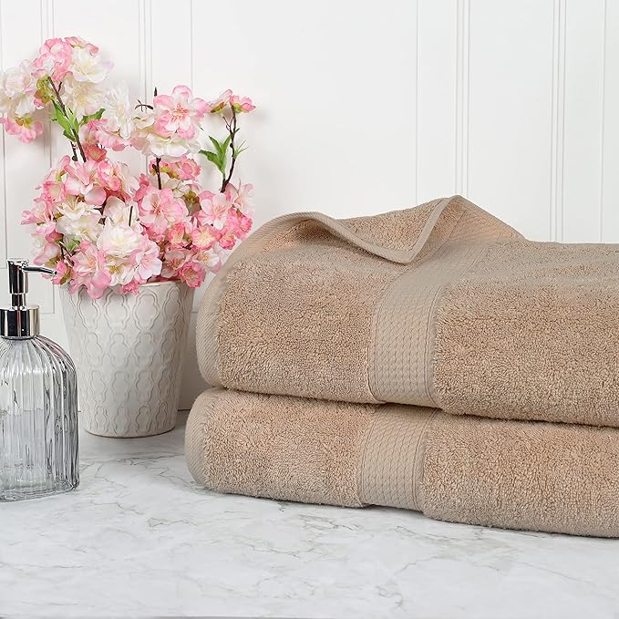 BLUENILEMILLS Premium Towel Collection, Egyptian Cotton Towels for Shower and Bathroom 2-Piece Bath Sheet Set, 34" x 68", Latte by Blue Nile Mills