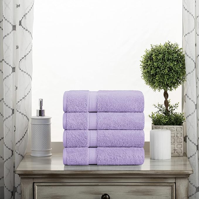 BLUENILEMILLS BNM Egyptian Cotton 4-Piece Towel Set, Includes 4 Hand Towels, Attached Loop for Easy Hanging and Storage, Hotel Quality, Perfect for Bathroom, Gym, Shower Space, or Spa, Purple