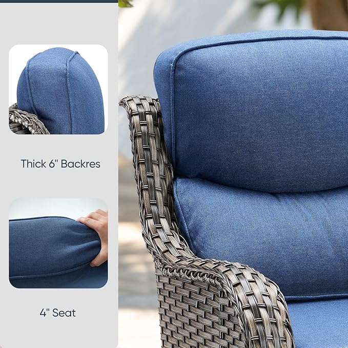 10-Piece Outdoor Patio Cushion Set - Fade & Water Resistant with Removable Olefin Cover, 22x24x4 Inch Memory Foam Cushions for Wicker Sectional Sofa – Blue/Crescent