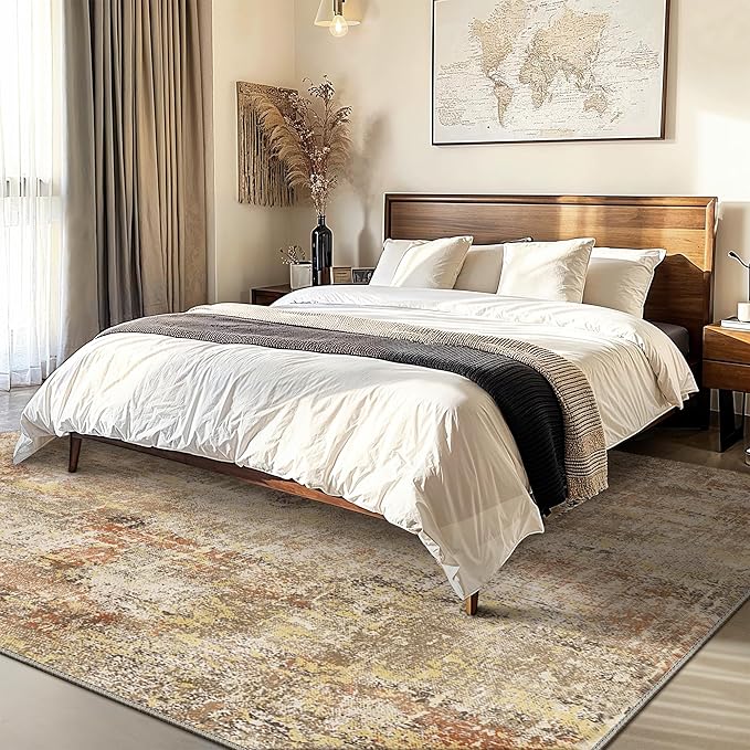 GENIMO Washable Area Rugs for Living Room Bedroom, 8x10 Modern Abstract Non Slip Rug, Low Pile Soft Contemporary Indoor Floor Carpet Cover for Dining Room Kitchen, Orange