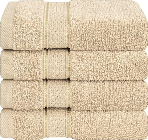 American Soft Linen Salem Washcloth Sets, 4 Piece Luxury 600 GSM 100% Cotton Washcloths for Bathroom, 13x13 inches Washrags Premium Quality Hand Face Towels, Beige