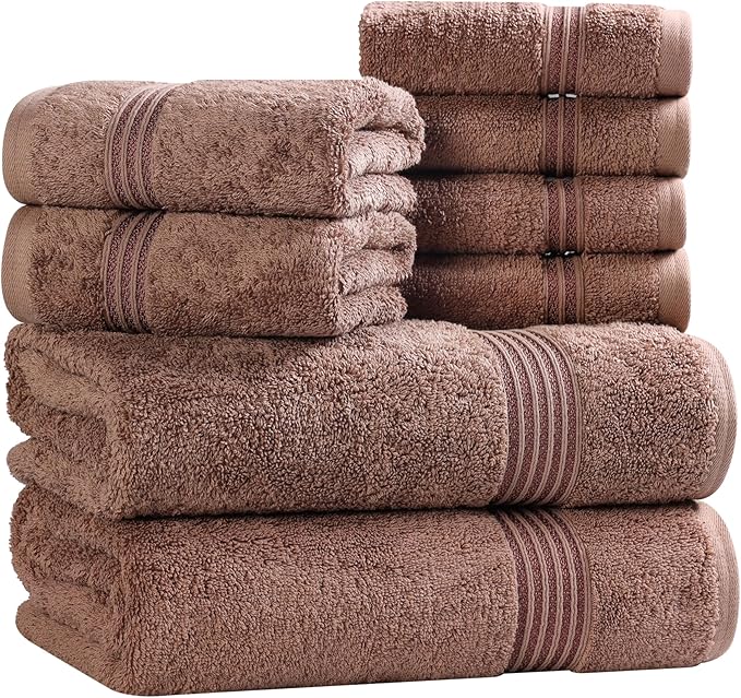 Superior Egyptian Cotton 8-Piece Towel Set, Assorted Towels for Home Bathroom, Guest Bath Decor Essentials, Includes 2 Bath, 4 Hand, 2 Face Towels/Washcloths, Quick Dry, Absorbent, Mocha