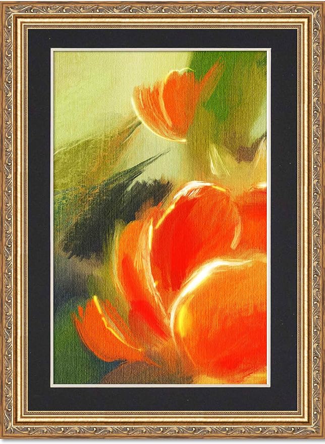 11.5x17 Frame with Mat - Antique Gold 14x19 Frame Wood Made to Display Print or Poster Measuring 11.5 x 17 Inches with Black Photo Mat