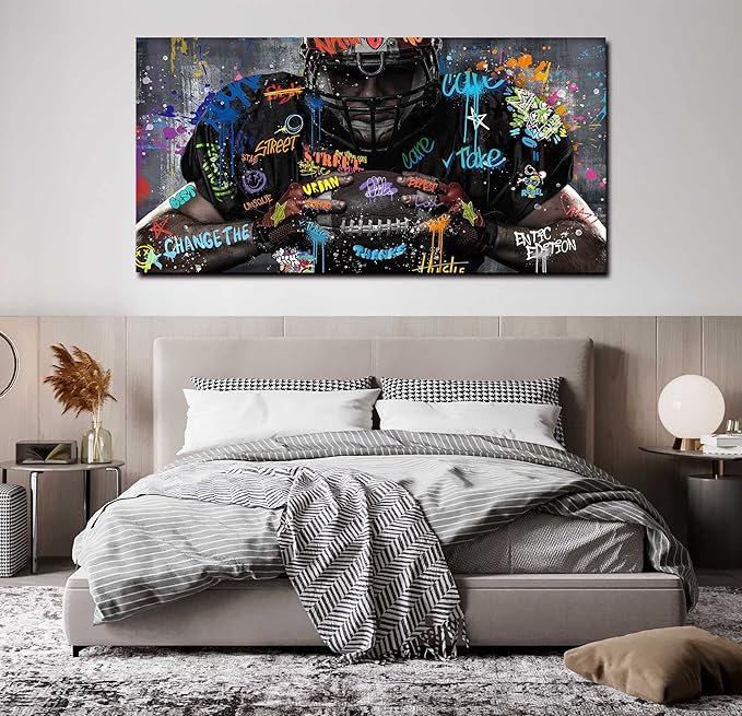 JKWALL77 Graffiti Wall-Art for Living Room Large Size - Wall Decor for Men - Rugby Ball Sports Posters Ready to Hang Size 59" x 29"