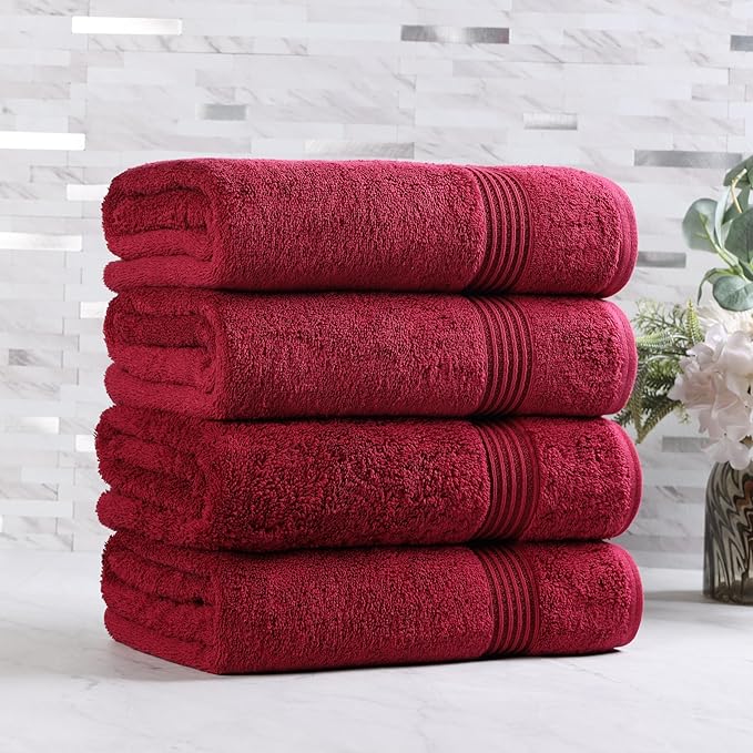 Superior Egyptian Cotton 4-Piece Bath Towel Set for Shower, Bath, Spa, Resort, Hotel, Soft Body Towels, Airbnb Essentials, Apartment, Dorm, Quick Dry, Absorbent, Bathroom Basics, Burgundy