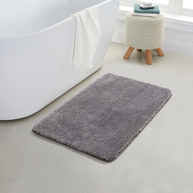 YHF Bathroom Rugs 20" X 32", Extra Thick & Soft Microfiber Shaggy, Machine Washable Bath Mats, Absorbent Bath Rugs, Non-Slip Rubber Backing Bath Mat for Bathroom Floor, Tub and Shower, Grey