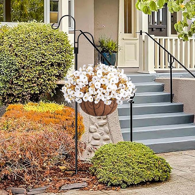 Artificial Fall Hanging Flowers in Basket, 12 Bundles Faux Silk Morning Glory Plants Realistic UV Resistant Fake Outdoor Flower for Planters Home Decor Outside Garden Yard Patio, Fall White