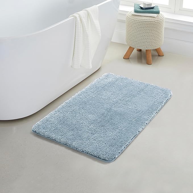 YHF Bathroom Rugs 17”x24, Extra Thick & Soft Microfiber Shaggy, Machine Washable Bath Mats, Absorbent Bath Rugs, Non-Slip Rubber Backing Bath Mat for Bathroom Floor, Tub and Shower, Blue