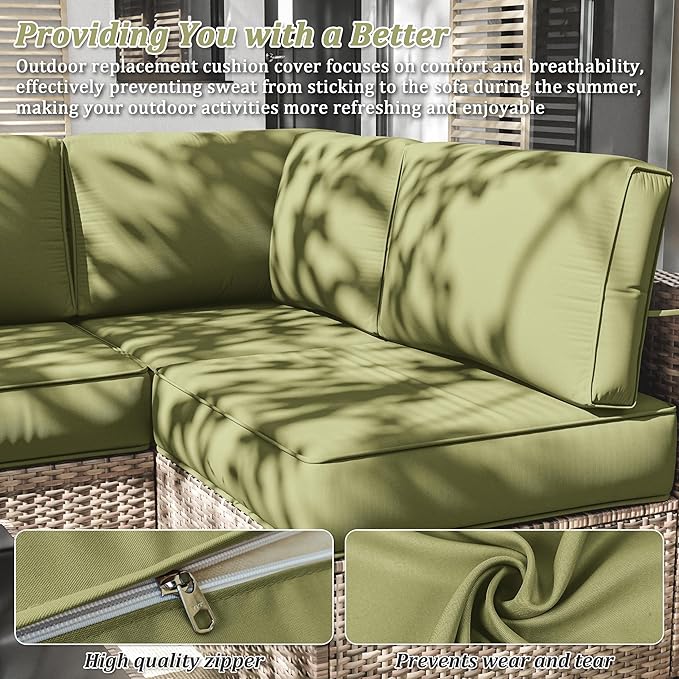 14 Pcs Outdoor Cushion Slipcovers Outdoor Patio Cushion Covers Replacement Waterproof with Zipper for Outdoor Furniture, Patio Sofa Couch 3 Sizes, Covers Only