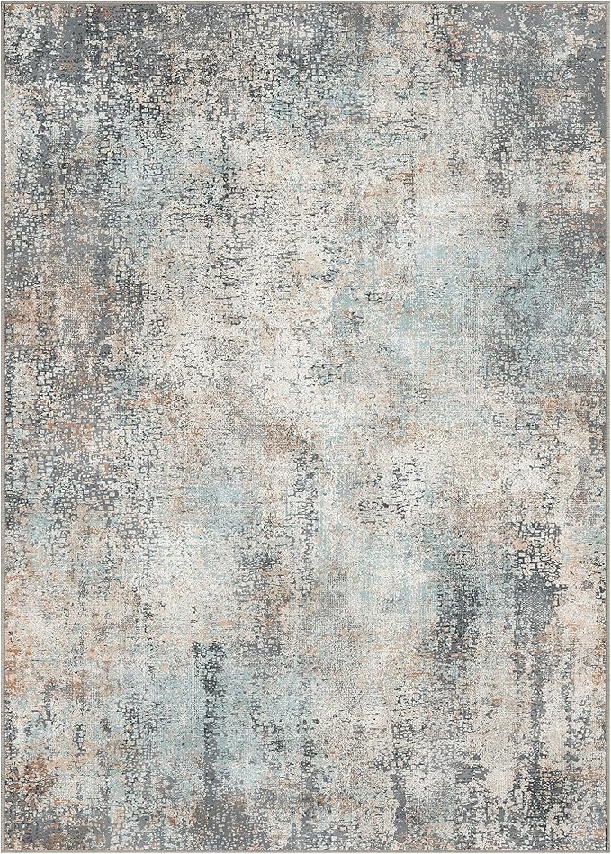 GENIMO Washable Area Rugs for Living Room Bedroom, 10x14 Modern Abstract Non Slip Rug, Low Pile Soft Contemporary Indoor Floor Carpet Cover for Dinning Room Kitchen, Light Blue