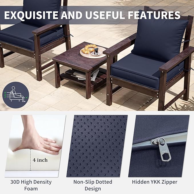 Premium Outdoor Seat Cushion Chair Cushions for Patio Furniture 22 L X 22 W X 4 H Waterproof & Fade Resistant Deep Seat and Backrest Cushion Set with Removable Covers for Chair, Sofa