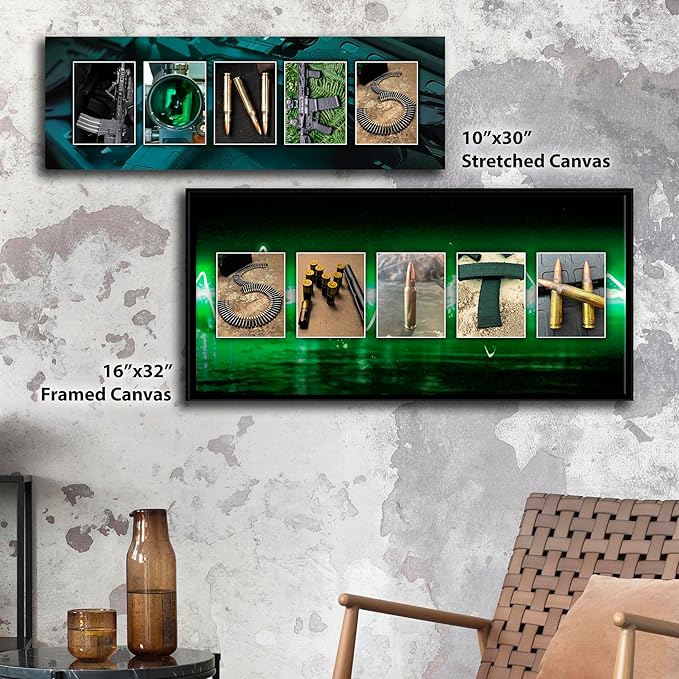 Personal Prints | Tactical Shooting Personalized Firearm Name Art Print | Customized Gift for the Gun or Second Amendment Enthusiast | Unique Photos to Spell Any Name | USA Made Sign Décor | (Modern