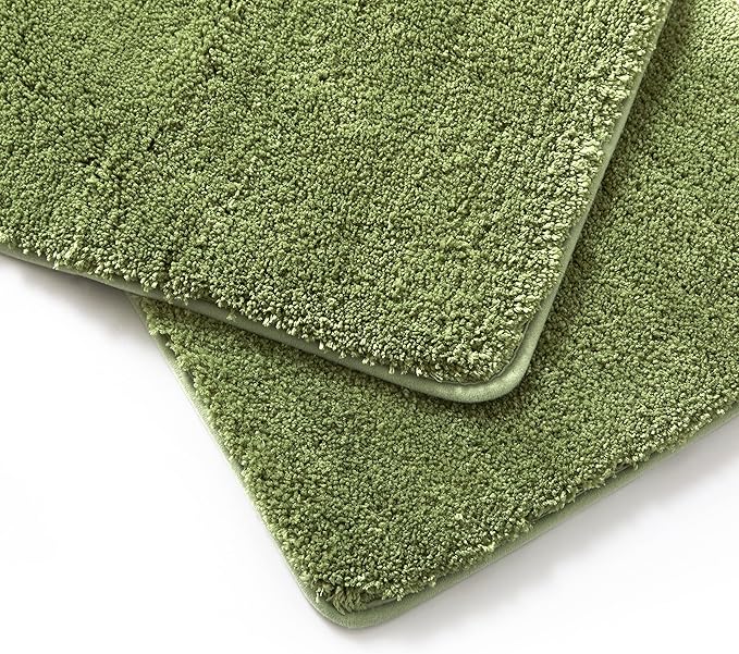 YHF Bathroom Rug Set 2 Piece, Extra Thick & Soft Microfiber Shaggy, Machine Washable Bath Mats, Absorbent Bath Rugs, Non-Slip Rubber Backing Bath Mat for Bathroom Floor, Tub and Shower, Sage Green