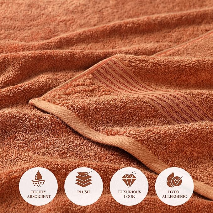 Superior Egyptian Cotton 12-Piece Towel Set, Assorted Towels for Home Bathroom, Master Bath, Decor Essentials, Includes 4 Bath, 4 Hand, 4 Face Towels/Washcloths, Quick Dry, Absorbent, Caramel Brown