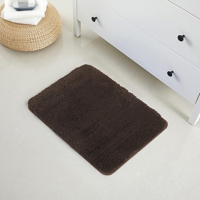 YHF Bathroom Rugs 17" X 24", Extra Thick & Soft Microfiber Shaggy, Machine Washable Bath Mats, Absorbent Bath Rugs, Non-Slip Rubber Backing Bath Mat for Bathroom Floor, Tub and Shower, Brown