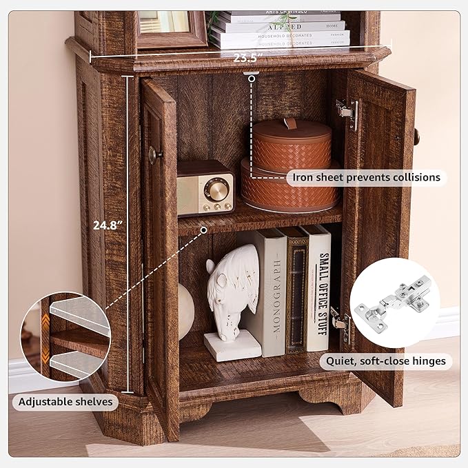 OKD 6-Tier Bookcase with Doors, 72" Tall Farmhouse Bookshelf with Storage & Adjustable Shelves, Wooden Floor Standing Display Book Shelf Organizer for Home Office,Reclaimed Barnwood