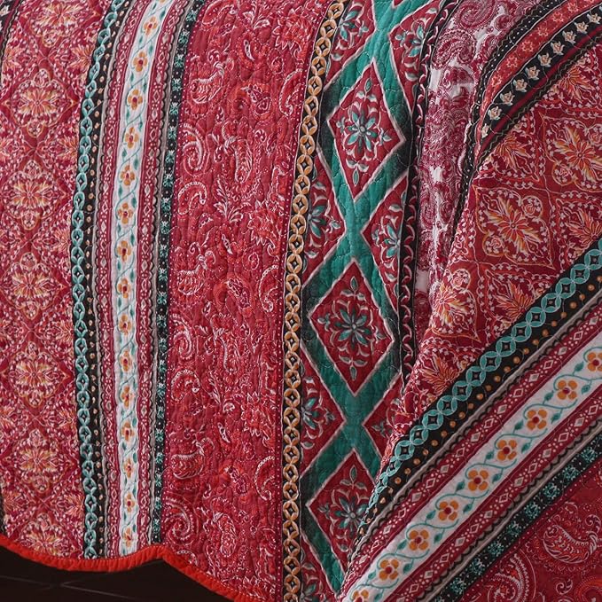 NEWLAKE Quilted Throw Blanket for Bed Couch Sofa, Striped Bohemian Pattern, 60X78 Inch