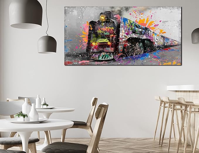 Graffiti Canvas Wall-Art for Living Room Large Size - Wall Art for Teen Boys Bedroom - Train Poster Wall Decor Ready to Hang Size 59" x 29"