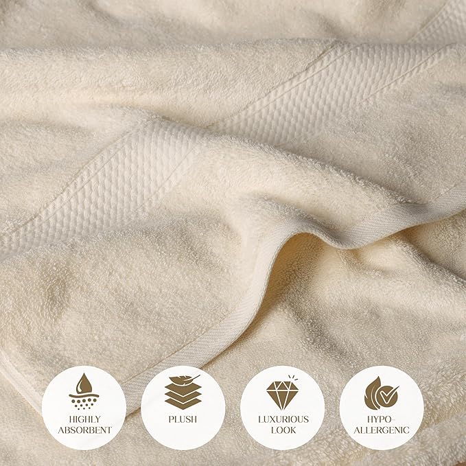 Superior Egyptian Cotton Pile 6 Piece Towel Set, Includes 2 Bath, 2 Hand, 2 Face Towels/Washcloths, Ultra Soft Luxury Towels, Thick Plush Essentials, Guest Bath, Spa, Hotel Bathroom, Cream