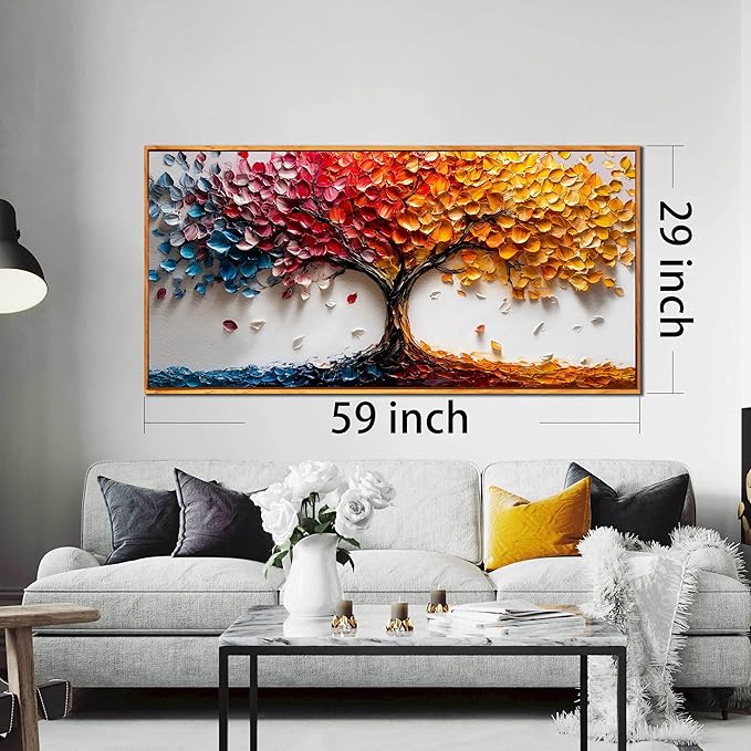 Tree of Life Poster for Office - Colorful Tree Wall Decor for Living Room - Wooden Framed Wall Art for Bedroom Size 29" x 59"