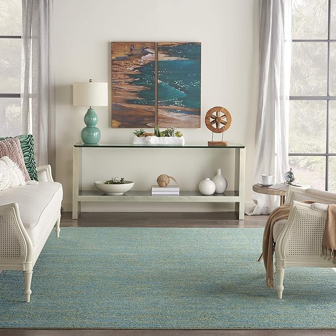Nourison Home Essentials Indoor/Outdoor Blue Green 7' x 10' Area Rug, Easy Cleaning, Non Shedding, Bed Room, Living Room, Dining Room, Backyard, Deck, Patio (7x10)