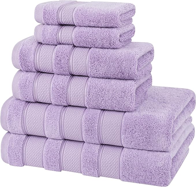 American Soft Linen Salem Turkish Bath Towel Set, 100% Cotton 600 GSM 6 Piece Towels for Bathroom, 2 Bath Towels 2 Hand Towels 2 Washcloths, Lilac