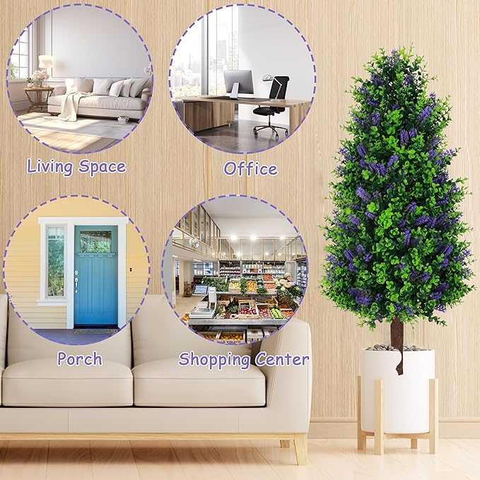 Sunnyglade 2 Packs 27.5" Artificial Lavender Tree, Fake Lavender Shrub Bushes Trees with Spike Faux Topiary Plants Tree for Indoor, Garden, Yard, Porch, Patio Decor