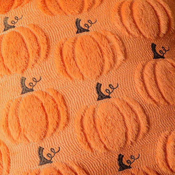 4TH Emotion Fall Pumpkin Decorative Pillow Covers 16x16 Set of 2, Orange Soft Plush Faux Fur Wool Farmhouse Throw Cushion Cases for Autumn Thanksgiving Holiday Home Decorations