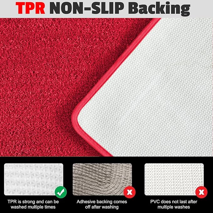 YHF Bathroom Rugs 24" X 47", Extra Thick & Soft Microfiber Shaggy, Machine Washable Bath Mats, Absorbent Bath Rugs, Non-Slip Rubber Backing Bath Mat for Bathroom Floor, Tub and Shower, Red