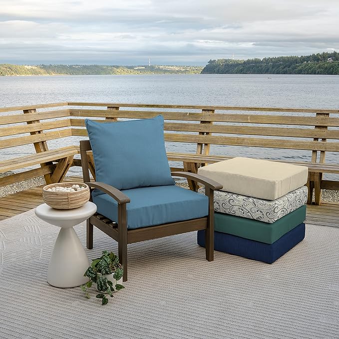 Arden Outdoor Deep Seat Cushion Set, 24 in x 24 in, Weather-Proof, Rain-Proof, Fade Resistant Patio Cushion for Chair, Sofa, and Couch French Blue Texture