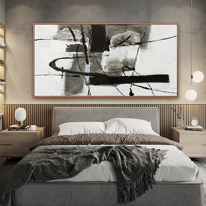 Modern Black and White Abstract Canvas Wall Art Decor Maximalist Home Decor Wall Art Prints Modern Irregular Graffiti Large Framed paintings Wall Decorations For Living Room Wall Bedroom Office Decor 29"x58"