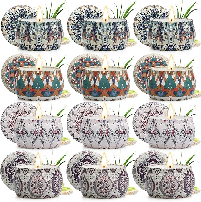 12 Pack Citronella Candles Outdoor, Natural Scented Candles for Patio, 360 Hours Lasting Soy Wax Citronella Candle Set, Summer Portable Candle Bulk for Garden, Patio, Balcony, Camping, Indoor