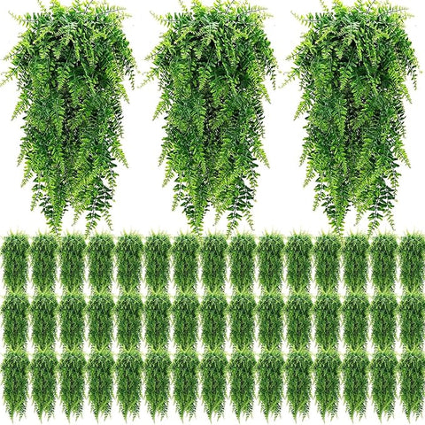 Geosar 80 Pcs Artificial Hanging Plants 32 Inch Hanging Boston Ferns Plastic Fake Plants for Wall Room Garden Wedding Garland Indoor Outdoor Decoration, No Basket