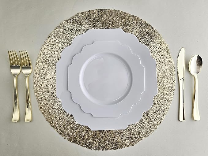 " OCCASIONS " 80 Plates Pack,(40 Guests) Heavyweight Wedding Party Disposable Plastic Plates Set -40 x 10.5'' Dinner + 40 x 8'' Salad/Dessert Plate (Imperial White)