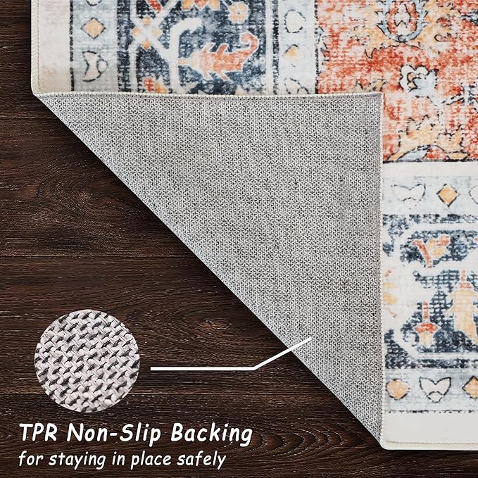 vivorug Runner Rug 2'x7' Washable Non-Slip Boho Runners for Hallways Kitchen Entryway Laundry Room Carpet Hallway Runner Orange/Navy
