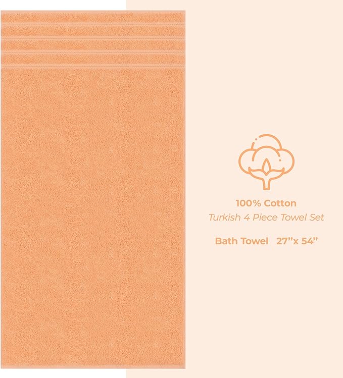 American Soft Linen Luxury 4 Piece Bath Towel Set, 600 GSM 100% Cotton Turkish Bath Towels for Bathroom, 27x54 in Extra Large Bathroom Shower Towels, Malibu Peach