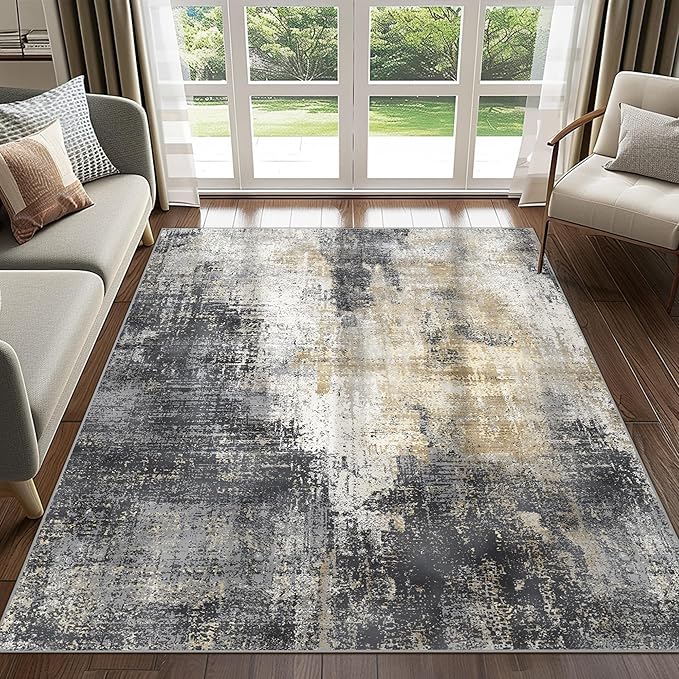 GENIMO Washable Area Rugs for Living Room Bedroom, 10x14 Modern Abstract Non Slip Rug, Low Pile Soft Contemporary Indoor Floor Carpet Cover for Dining Room Kitchen, Livid