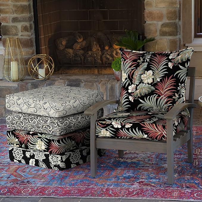 Arden Outdoor Deep Seat Cushion Set, 24 in x 24 in, Weather-Proof, Rain-Proof, Fade Resistant Patio Cushion for Chair, Sofa, and Couch Simone Black Tropical