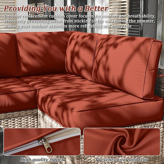 14 Pcs Outdoor Cushion Slipcovers Outdoor Patio Cushion Covers Replacement Waterproof with Zipper for Outdoor Furniture, Patio Sofa Couch 3 Sizes, Covers Only