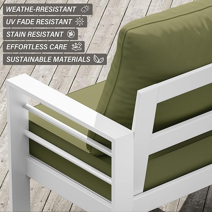 Outdoor Seat Cushion Set 24 x 24 x6.5 Inch Splash-Proof & Fade Resistant Patio Furniture Cushions with Removable Cover Deep Seat & Back Cushion with Straps for Chair Sofa Couch