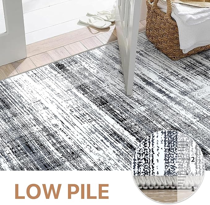 GENIMO 8x10 Washable Area Rug – Modern Abstract Non-Slip Low Pile Contemporary Indoor Floor Carpet for Living Room, Bedroom, Dining Room, Kitchen, Office, Black