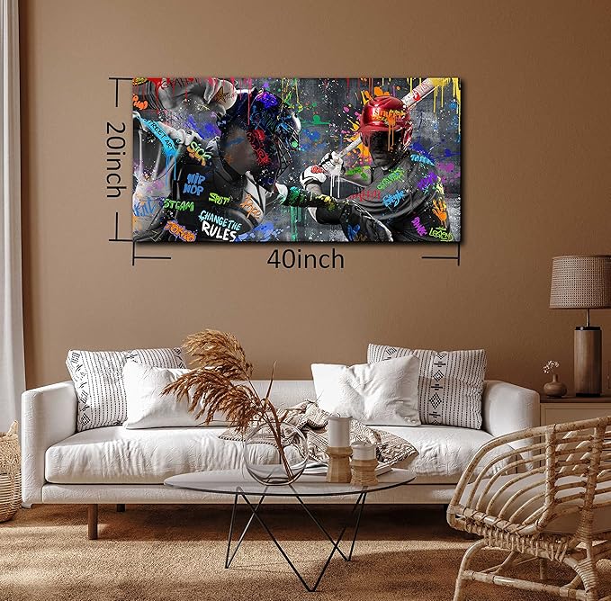 JKWALL77 Graffiti Baseball Wall-Art - Wall Decor for Bedroom Teen Boy - Sports Wall Decor Ready to Hang 40" x 20"