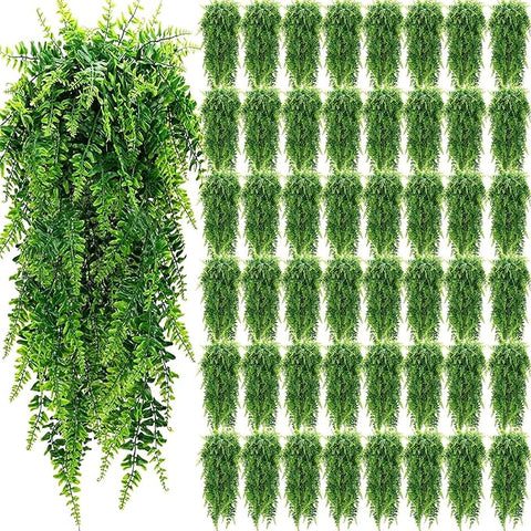 Geosar 48 Pcs Artificial Hanging Plants 32 Inch Hanging Boston Ferns Plastic Fake Plants for Wall Room Garden Wedding Garland Indoor Outdoor Decoration, No Basket