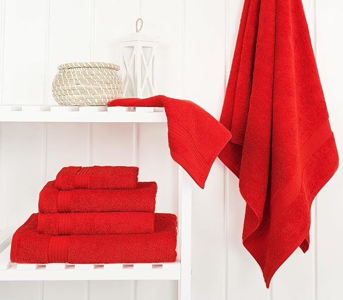Cotton Paradise 6 Piece Towel Set, 100% Cotton Soft Absorbent Turkish Towels for Bathroom, 2 Bath Towels 2 Hand Towels 2 Washcloths, Red Towel Set