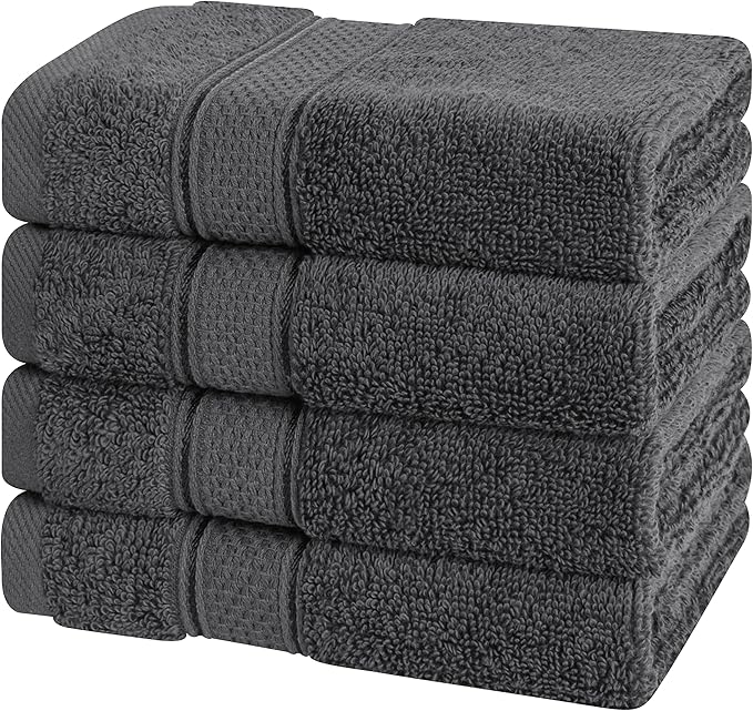 American Soft Linen Salem Washcloth Sets, 4 Piece Luxury 600 GSM 100% Cotton Washcloths for Bathroom, 13x13 inches Washrags Premium Quality Hand Face Towels, Dark Gray