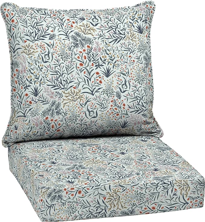 Arden Outdoor Deep Seat Cushion Set, 24 in x 24 in, Weather-Proof, Rain-Proof, Fade Resistant Patio Cushion for Chair, Sofa, and Couch Pistachio Botanical