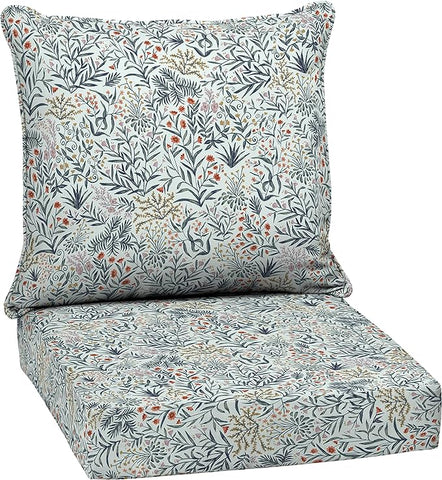 Arden Outdoor Deep Seat Cushion Set, 24 in x 24 in, Weather-Proof, Rain-Proof, Fade Resistant Patio Cushion for Chair, Sofa, and Couch Pistachio Botanical
