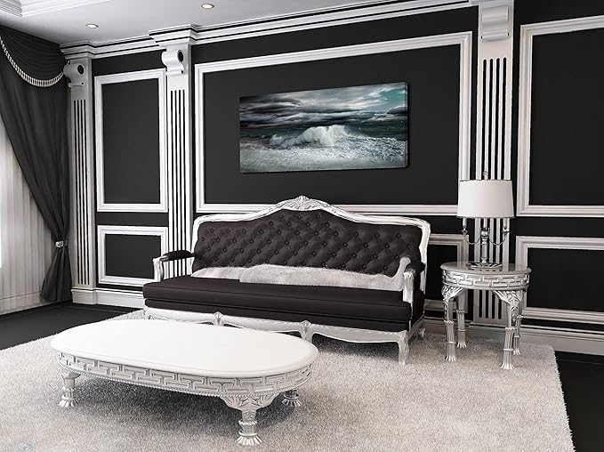 Ocean Storm Waves Large Stretched Canvas Wall Art For Living Room Bedroom Home Decoration, Mordern Sea Seascape Print Picture Painting Decor Giclee Artwork, Gallery Wrapped Gift, Inner Frame(30x60)